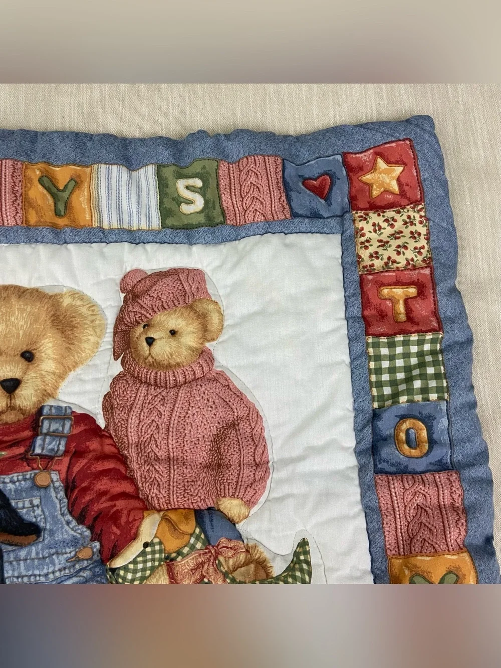 Blue Jean Teddy Bear Baby Vintage Comforter 32x42in